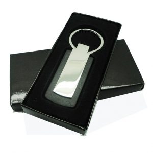 Rectangular Metal Leather Keychain