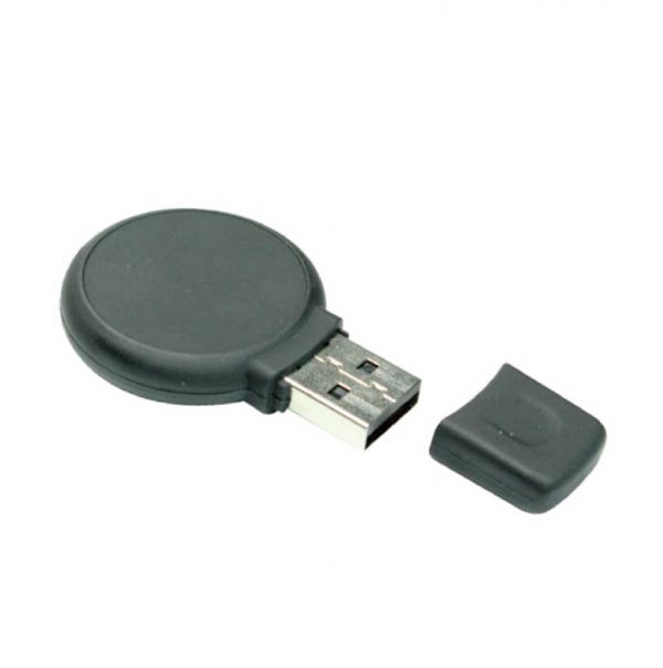 Round Black Rubberized USB Drive
